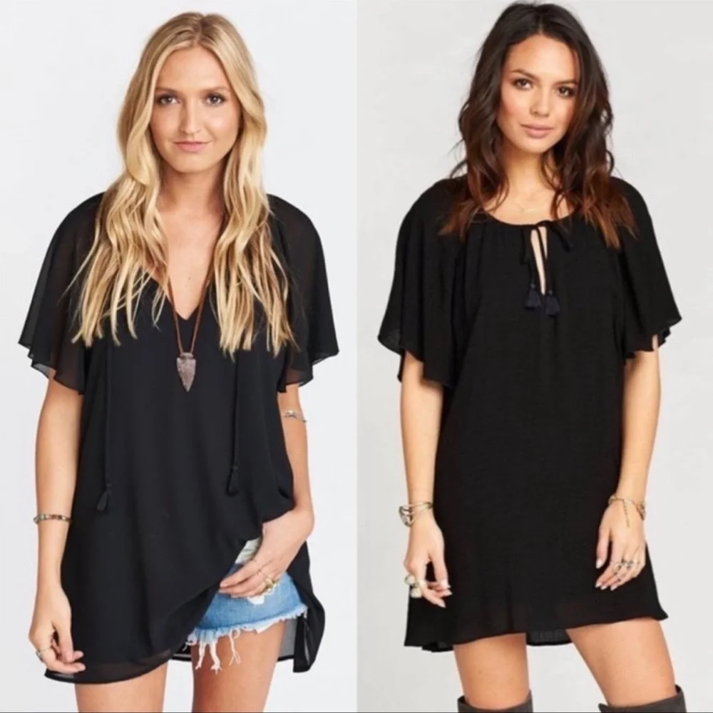 Show Me Your MuMu Juana Tassel Tunic Top Black Sheer Shirt / Mini Dress,… - Picture 1 of 4